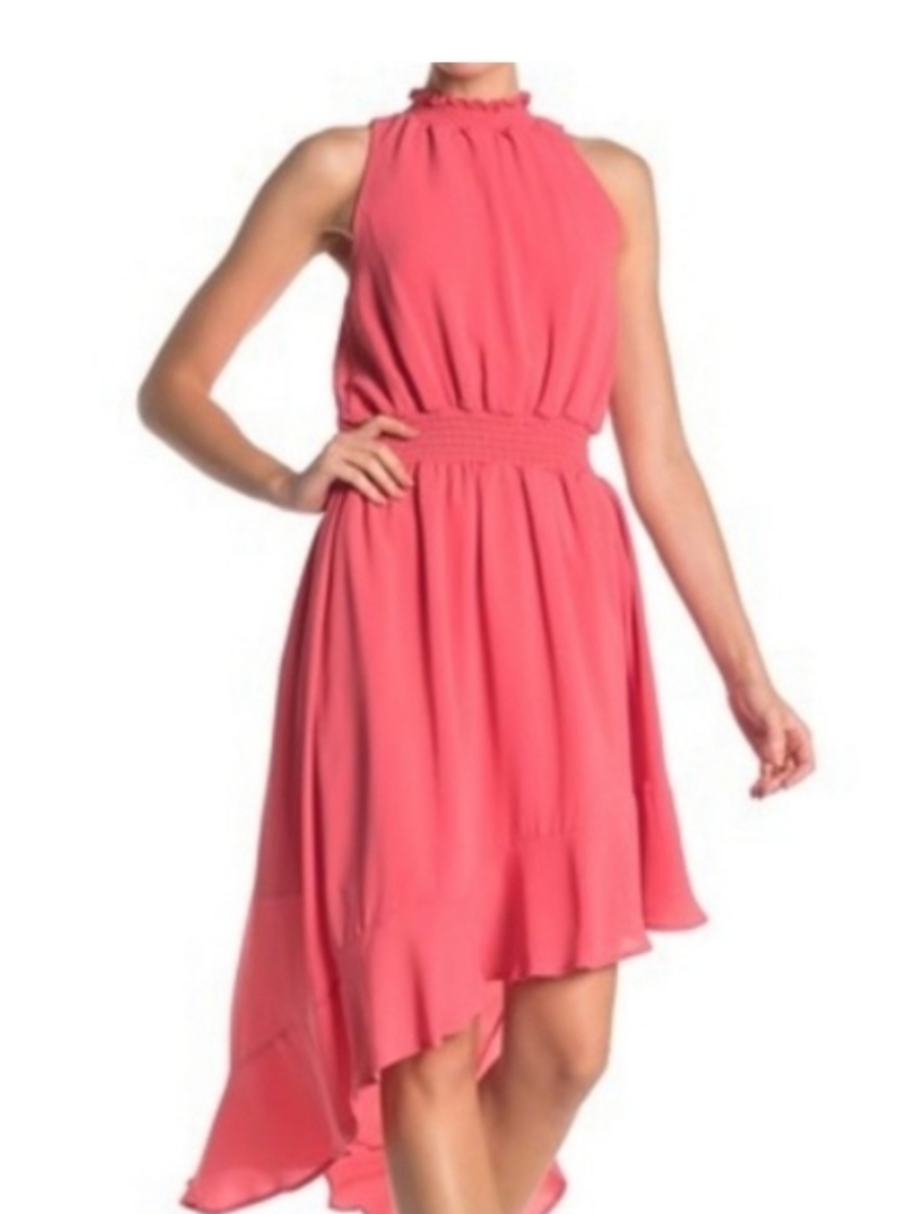 Belle & Sky Coral High-Low Dress Sleeveless Smocked Waist Size XL